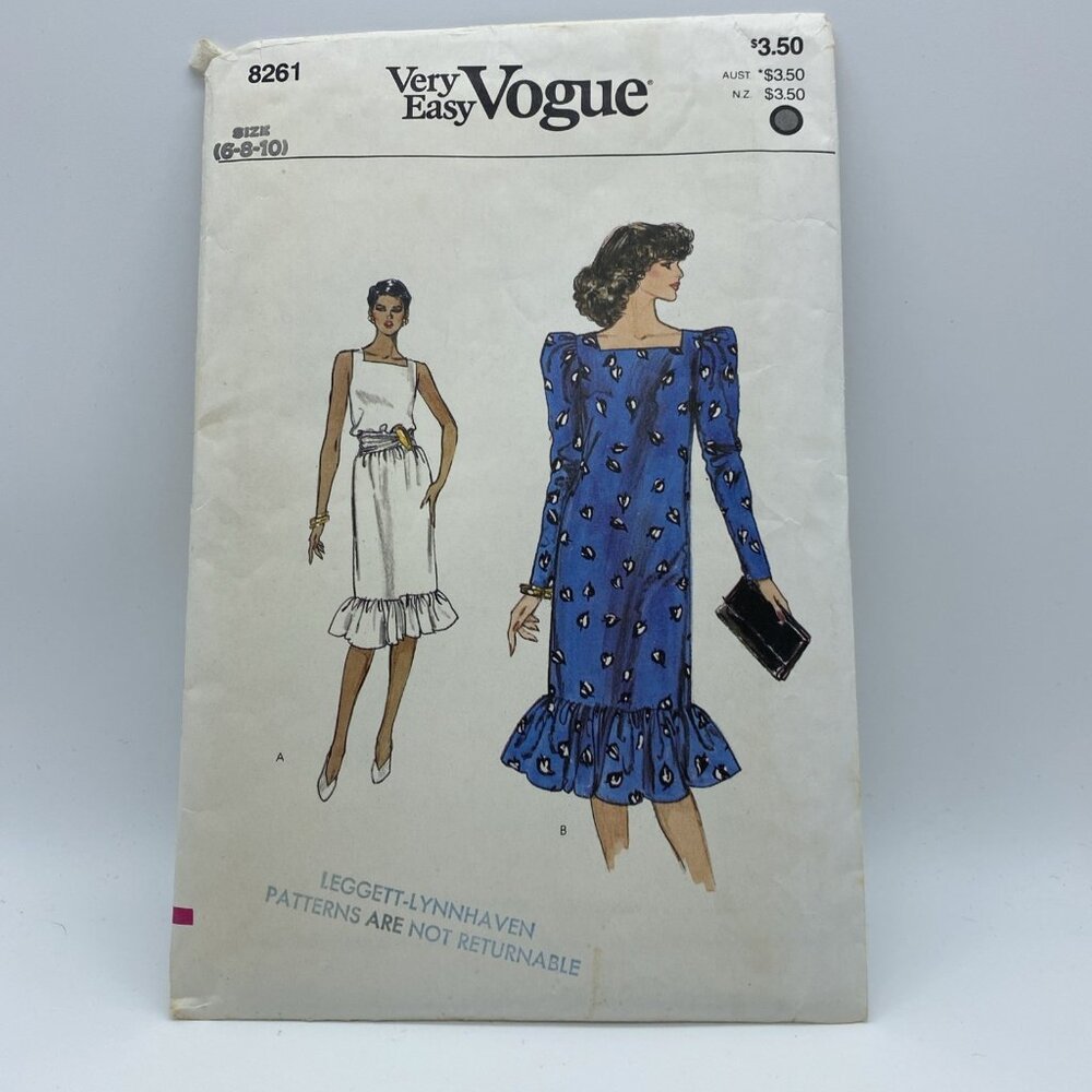 Vogue 8261 Misses' Dress Sewing Pattern Uncut Factory Fold 1980's
